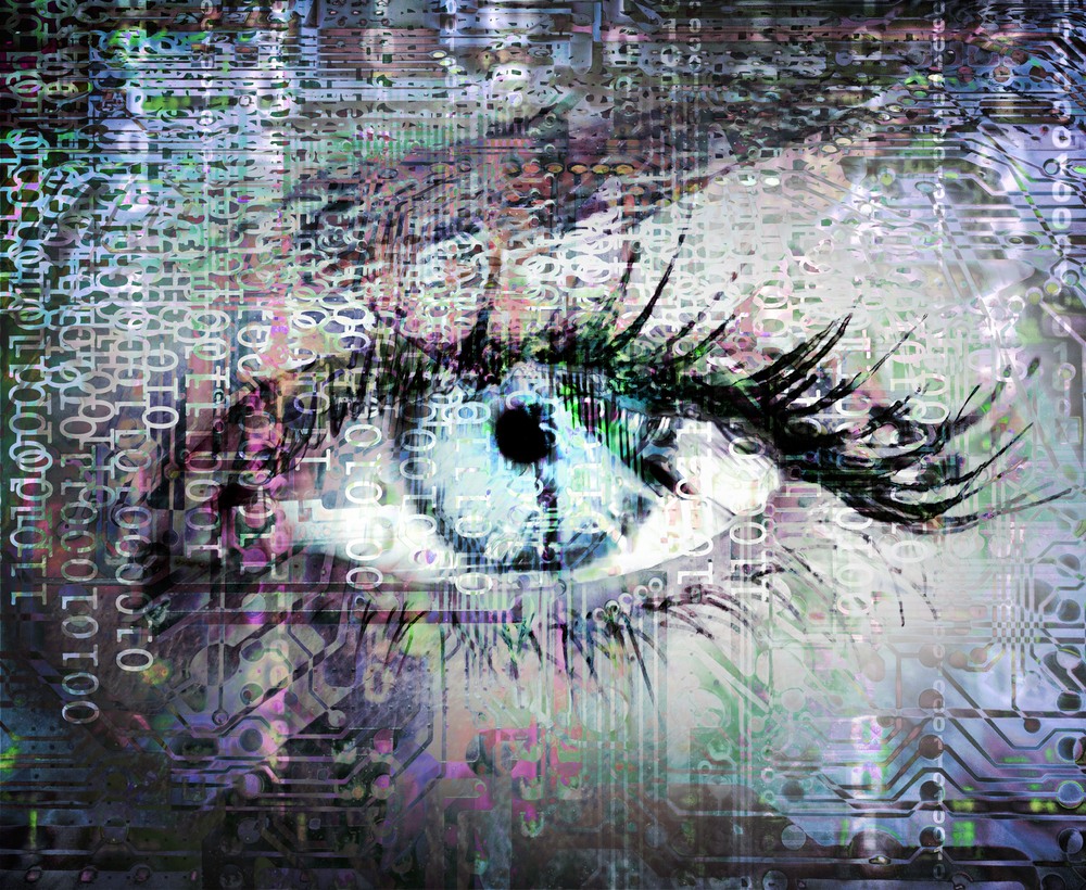 An image of a cybernetic eye as a metaphor for subconscious influence in modern marketing.