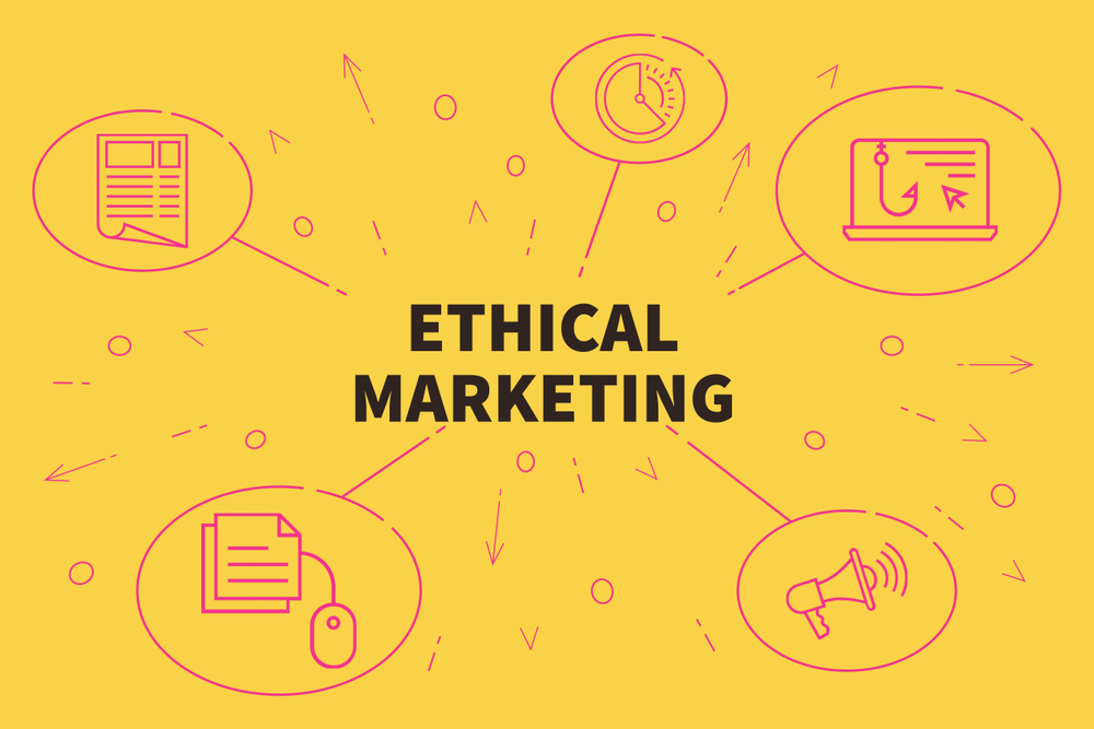 Conceptual business illustration with the words 'ethical marketing' to feature a blog post on ethical story-driven marketing